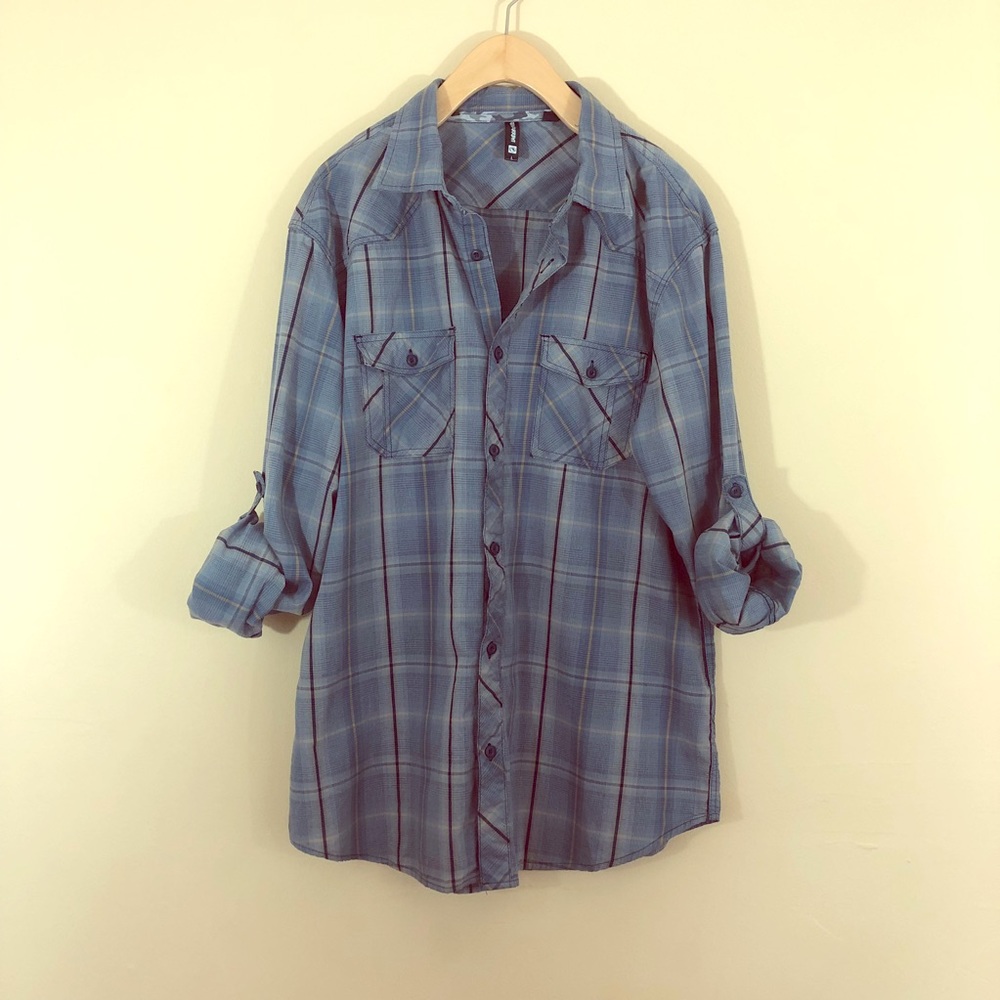 Ocean Current Button Down Plaid Cotton Shirt L